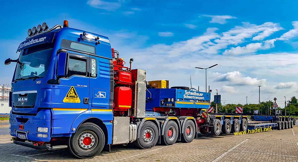 some heavy haulage trucks waiting in Port Bremerhaven